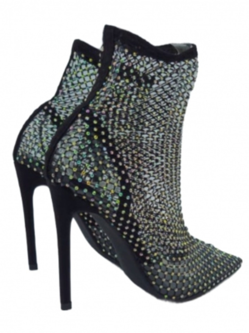 Embellished Black Crystal Mesh Stiletto Ankle Boots